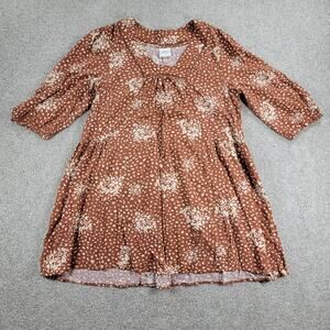 Knox Rose Dress Womens XL Tan  Linen Blend Square V Neck FloralLoose Flowy